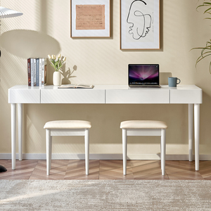 双人长条书桌2米实木岩板1.9米简约1.6床尾白色学习桌1.8米可定制