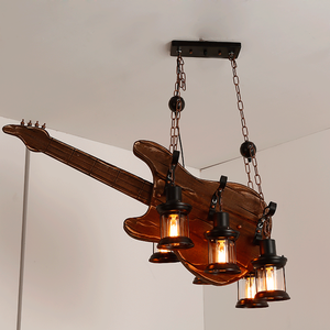 美式复古灯具特色吧台咖啡厅音乐主题餐厅创意工业风实木吉他吊灯