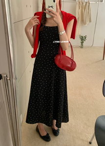柠檬绿茶春款韩国chic波点气质设计感修身吊带连衣裙长裙女6178