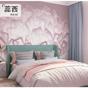 蕊西北欧风墙纸电视墙发光灯卧室背景墙壁纸欧式客厅粉色抽象壁画