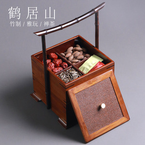 中式点心盒分格围炉煮茶水果月饼盒茶具收纳多层提盒双层食盒手提