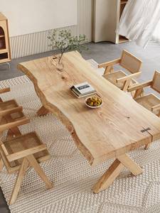 北欧原木整板民宿家用白蜡木办公桌书桌家用实木艺术泡茶桌子餐桌