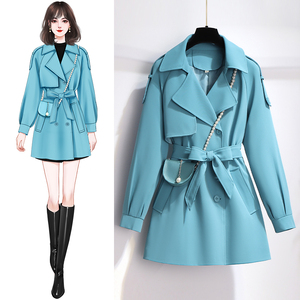 蓝色短款风衣外套女春秋2024年新款今年流行小个子高级感气质大衣