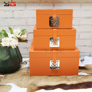 橙色皮质收纳盒小储物盒首饰盒饰品盒珠宝盒样板房玄关软装摆件