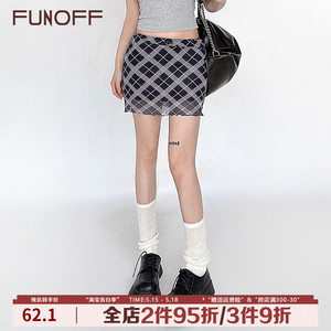 FUNOFF 美式学院风格纹网纱双层半身裙短裙复古百搭格子包臀短裙