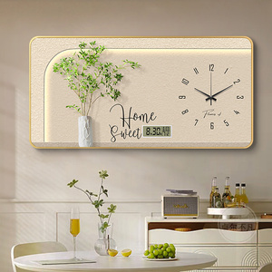 奶油风小清新绿植餐厅装饰画带时钟万年历北欧客厅餐桌背景墙挂画