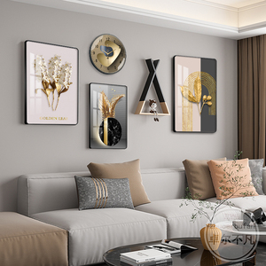 轻奢高级客厅装饰画创意组合钟表沙发背景墙壁画现代抽象餐厅挂画