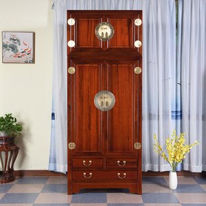 香樟木衣柜顶箱柜新中式古典实木大衣橱卧室储物柜立柜组合家具