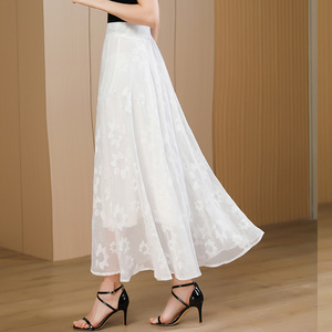 白色半身裙女夏季长裙2024新款高级感超好看大码a字显瘦大摆裙子