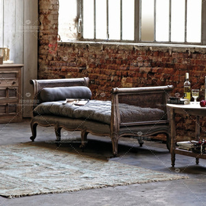 美式现代实木换鞋凳编藤沙发长凳 法式复古卧室床尾凳简约床榻