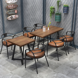 工业风奶茶甜品店铁艺实木餐桌椅组合正方形茶餐厅24人小四方桌子