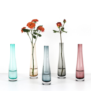 简约清新小口一支玻璃花瓶透明彩色干花水培细长插花桌面装饰摆件