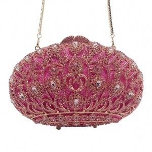 新款时尚红色钻石晚宴包宝石皇冠女包包外贸镶钻手拿包clutch bag
