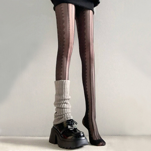复古花纹黑色丝袜秋冬天蕾丝条纹连裤袜子女y2k个性堆堆小腿袜套