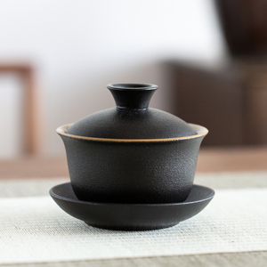 黑陶盖碗大号冲茶器家用三才碗粗陶盖碗泡茶杯陶瓷功夫茶茶具