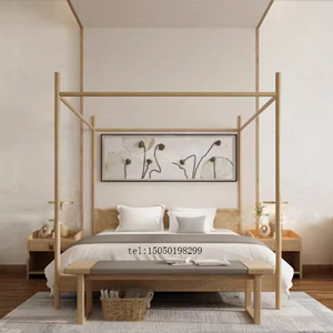 新中式简约原木色实木架子床双人床拔步床四柱床婚床家具定制