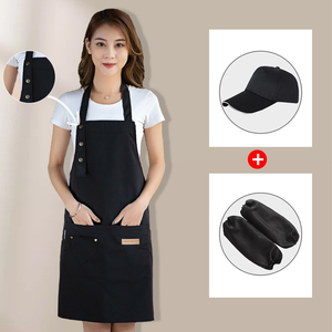 帆布围裙工作服印logo定制水果奶茶店美甲商用三件套围裙帽子袖套