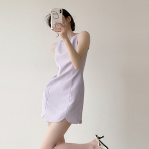 YAHI设计感小众洋气法式背心无袖连衣裙夏季新款花瓣边小个子短裙