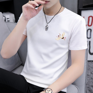 冰丝短袖t恤男士夏季圆领韩版修身体恤衫个性印花休闲凉感打底衫