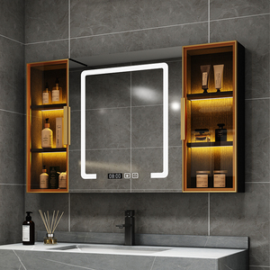 浴室智能镜柜单独挂墙式茶色玻璃门定制轻奢卫生间镜子带灯置物架