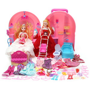 包邮3D芭芘娃娃两姐妹套装芭比娃娃儿童塑料玩具屋甜甜屋过家家
