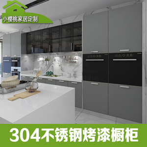 定制304不锈钢烤漆橱柜 耐高温石英石台面 佛山现代简约厨房柜子