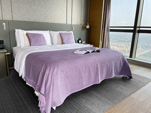 优雅紫色床尾巾商务酒店床旗高档轻奢床尾毯样板间搭毯民宿床搭巾