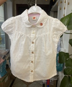 2023夏季新款女童短袖白色点点衬衣衬衫韩国纯棉小女孩上衣洋气潮