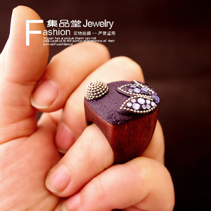 罗马皇冠韩国欧美时尚风饰品夸张木质指环软陶镶嵌人工宝石钻戒指