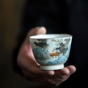 景德镇陶瓷茶杯礼盒装手绘青花高端大容量主人杯弥云斋杯中式斗彩