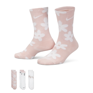 Nike耐克袜子休闲花卉印花粉色樱花女纯棉夏季长筒袜儿童袜DH6297