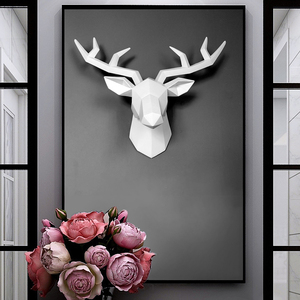 北欧几何鹿头装饰壁挂客厅电视背景墙面挂件招财麋鹿壁饰轻奢立体