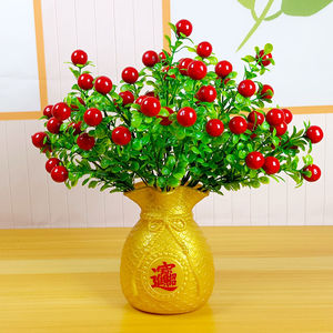 室内装饰仿真绿植红色富贵果家居餐桌面花瓶麦穗摆件房间花束假花