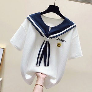 纯棉白色短袖t恤女夏季宽松海军学院风少女学生上衣服设计感小众