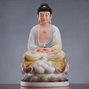 藏汉FX.484.0白玉石粉娑婆三像圣件观音佛像家用供奉释迦牟尼佛地