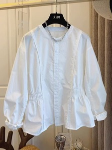 2023秋冬新款大码女装外套白衬衫设计感上衣女时尚宽松减龄洋气潮