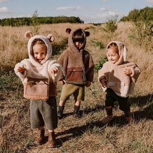 北欧风秋冬新款男女儿童连帽加绒撞拼色套头卫衣兔子耳朵可爱外套