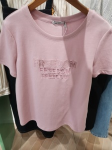 Lagogo拉谷谷粉色圆领短袖t恤2024年春新款时尚打底NATT312Q01