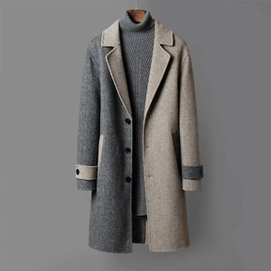 秋冬装高端中长款毛呢大衣男士新品潮流时尚拼色呢子英伦风衣外套