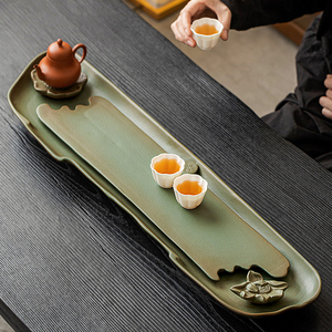 创意茶盘渐变色家用干泡盘复古功夫茶具托盘一体陶瓷蓄水盘排水盘