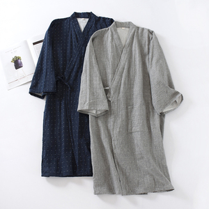 日式纯棉纱布男士和服睡袍春夏薄款加大码浴衣浴袍长款家居服睡衣