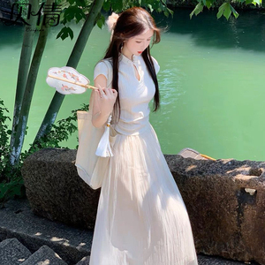 新中式民国风套装女2024夏季新款白色镂空上衣超仙半身裙子两件套