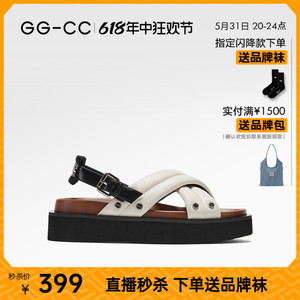 【直播秒杀】GGCC复古休闲凉鞋女夏季新款拼色罗马厚底沙滩凉鞋