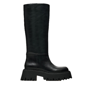 冬季靴子2023新品黑色复古平底长筒靴厚底宽筒高筒厚底骑士靴女