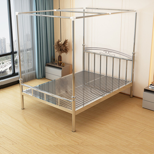 304不锈钢床1.58米双人床现代简约加厚加粗带蚊帐支架儿童铁艺床