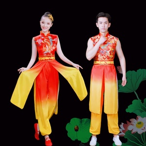 新款中国风水鼓舞演出服装男女打大鼓打鼓服装舞台现代成人龙凤服