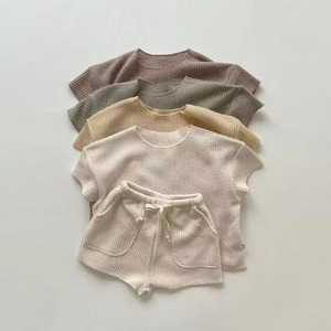 韩版婴幼童装时尚休闲短袖家居服套装宝宝宽松针织运动套两件套潮