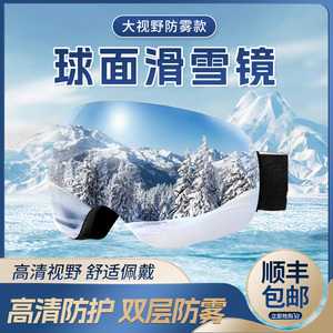 滑雪眼镜单板双层护目镜防雾防雪磁吸大柱面雪镜近视男女通用装备