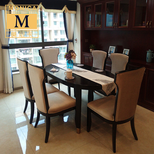 新古典餐桌椅组合新中式布艺餐椅后现代饭桌样板房间实木家具定制