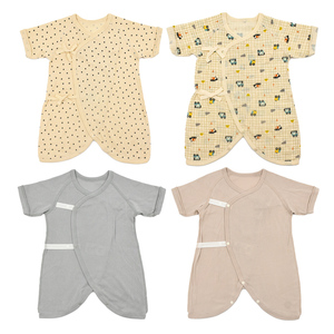 夏季外贸0-1岁新生儿偏襟哈衣男女宝宝蝴蝶衣短袖和尚服婴儿连体
